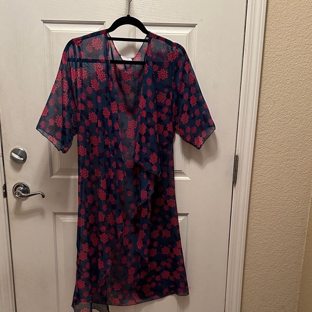 LuLaRoe Sheer Navy and Pink Floral Top